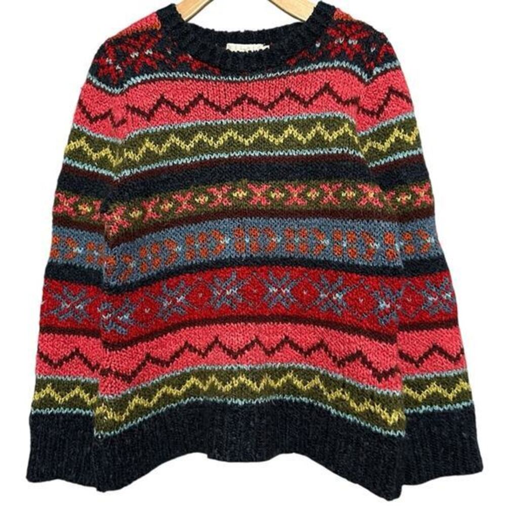 Relais Knitware Vintage Women’s Size M Blue Pink Red Fairisle Crewneck Sweater